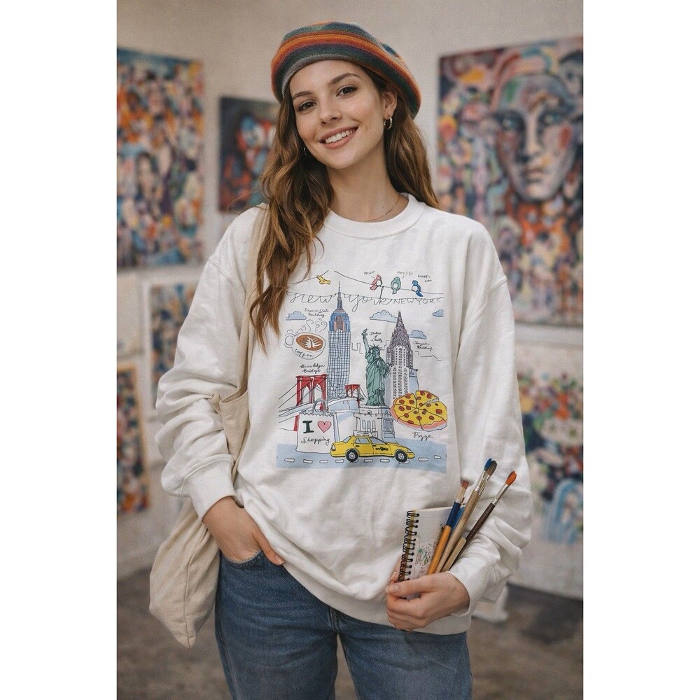 Mure + Grand New York City Love Sweatshirt Size L arge White Artsy Retro